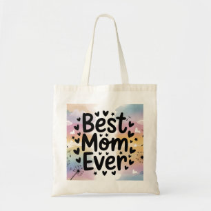 Colourful Best Mum Ever Watercolor Hearts Stars Tote Bag