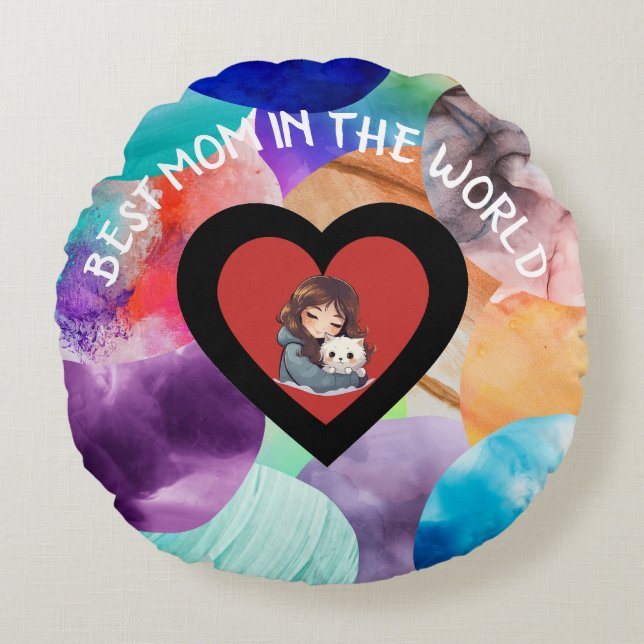 Colourful Best Mum In The World Throw Pillow (Front)