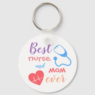Colourful Best Nurse and Mum Ever Button Keychain