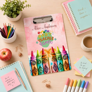 Colourful Best Teacher Ever Rainbow Crayon Clipboard