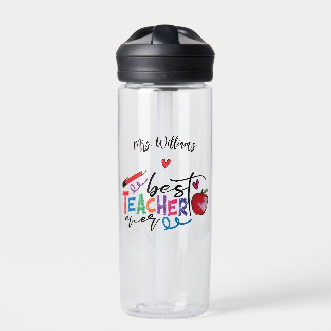 Colourful Best Teacher Ever Typography   Water Bottle (Front)