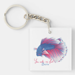 Colourful Betta fish with text Key Ring