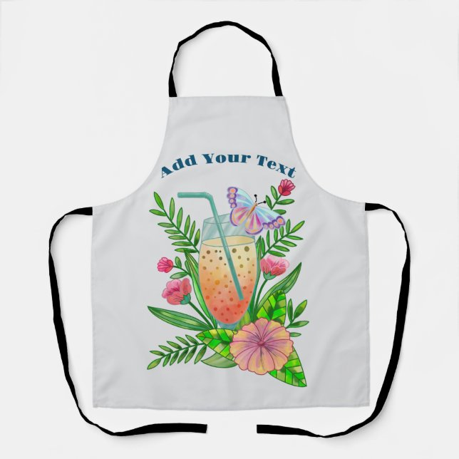 Colourful Beverages, Butterfly and Flowers  Apron (Front)