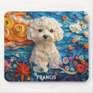 Colourful Bichon Frise Paper Quilling Dog Portrait Mouse Mat
