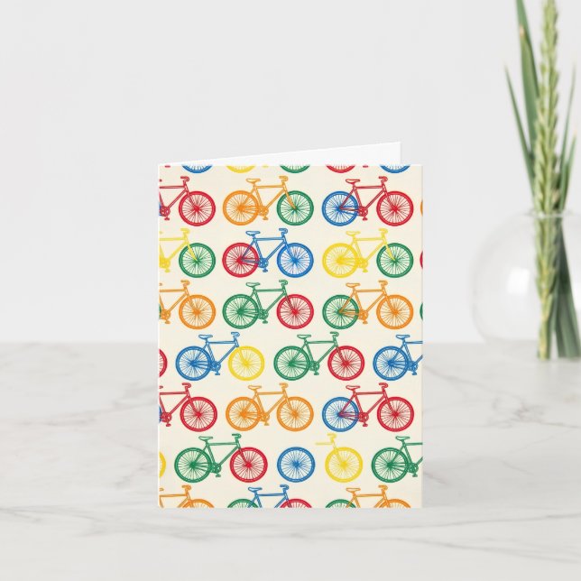 Colourful Bicycle Pattern Nordic Design Cushion Note Card (Front)
