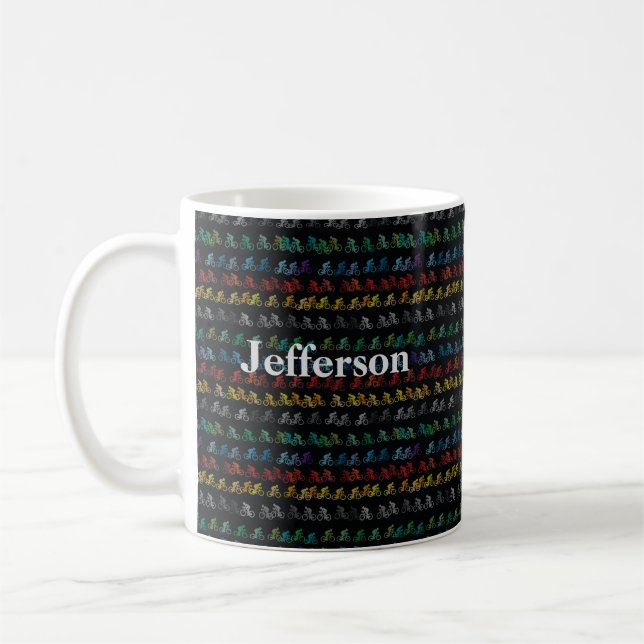 Colourful Bicycle Pattern on Black Coffee Mug (Left)