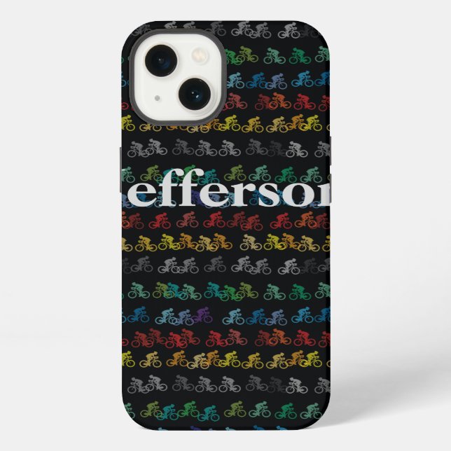 Colourful Bicycle Pattern on Black iPhone Case (Back)