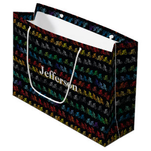 Colourful Bicycle Pattern on Black Large Gift Bag