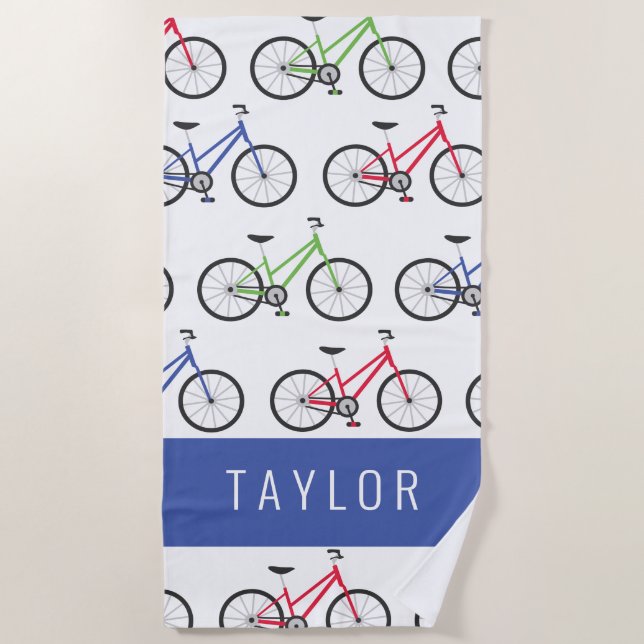 Colourful Bicycles Personalised Beach Towel (Front)