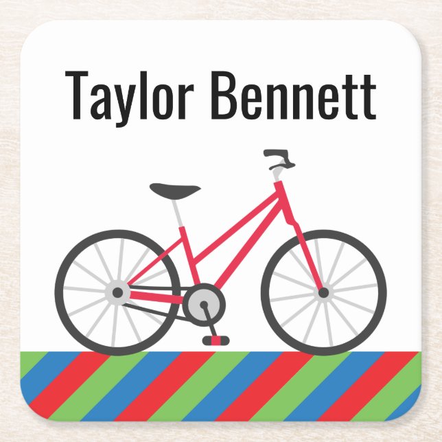 Colourful Bicycles Personalised Paper Coasters (Front)