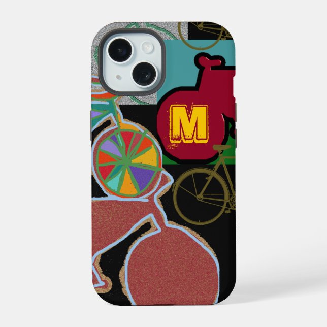 Colourful Bicycles with Monogram iPhone 15 Case (Back)