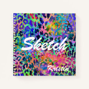 Colourful  Big Cat Animal Print Name Sketchbook Notebook