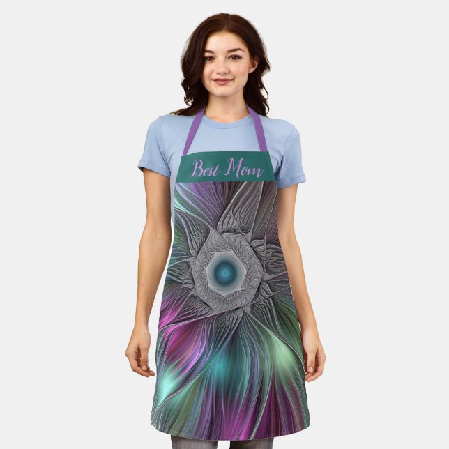 Colourful Big Flower Abstract Fractal Best Mum Apron (Worn)