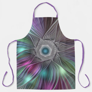 Colourful Big Flower Abstract Trippy Fractal Art Apron