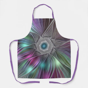 Colourful Big Flower Abstract Trippy Fractal Art Apron