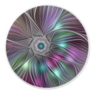 Colourful Big Flower Abstract Trippy Fractal Art Ceramic Knob