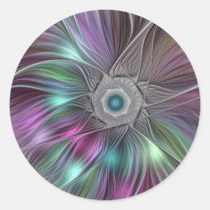 Colourful Big Flower Abstract Trippy Fractal Art Classic Round Sticker
