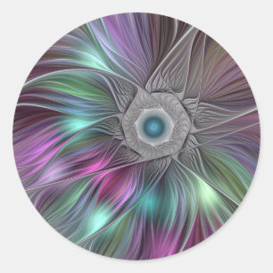 Colourful Big Flower Abstract Trippy Fractal Art Classic Round Sticker