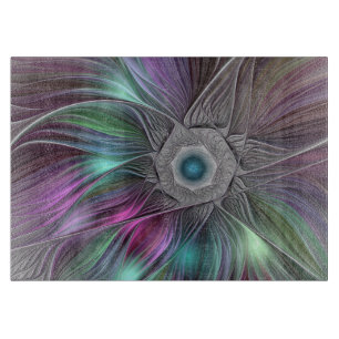 Colourful Big Flower Abstract Trippy Fractal Art Cutting Board