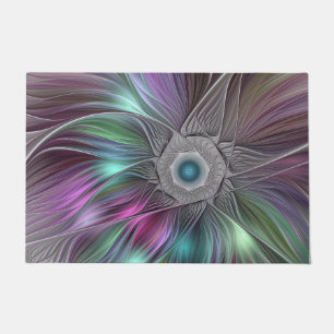 Colourful Big Flower Abstract Trippy Fractal Art Doormat