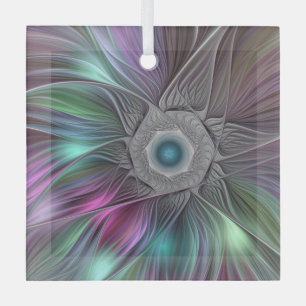 Colourful Big Flower Abstract Trippy Fractal Art Glass Tree Decoration