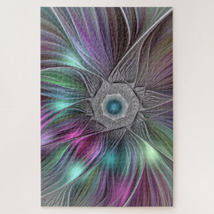 Colourful Big Flower Abstract Trippy Fractal Art Jigsaw Puzzle