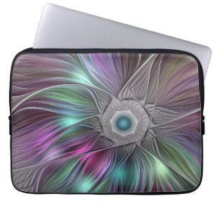 Colourful Big Flower Abstract Trippy Fractal Art Laptop Sleeve