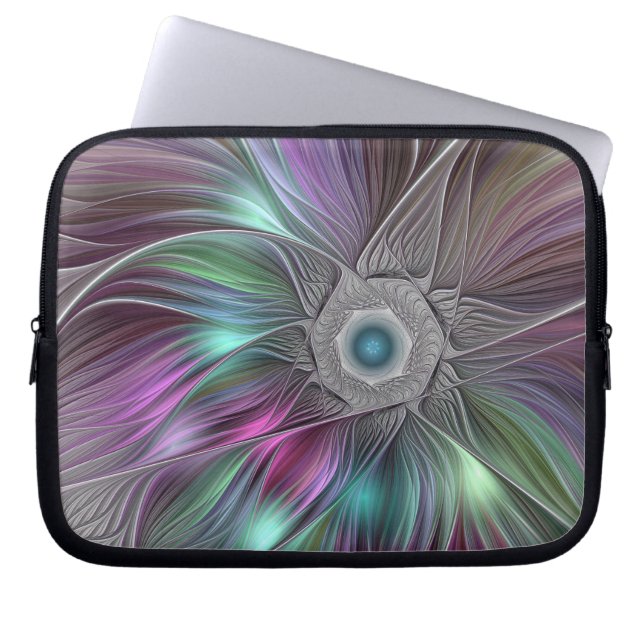 Colourful Big Flower Abstract Trippy Fractal Art Laptop Sleeve (Front)