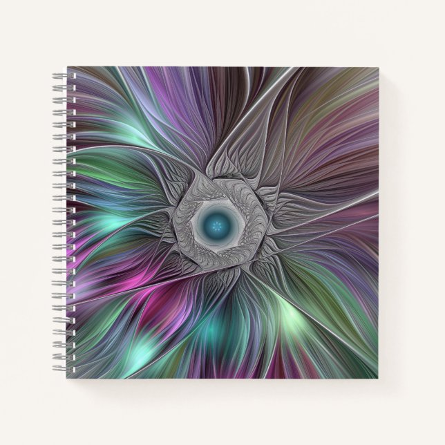 Colourful Big Flower Abstract Trippy Fractal Art Notebook (Front)