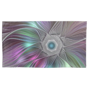 Colourful Big Flower Abstract Trippy Fractal Art Pillowcase
