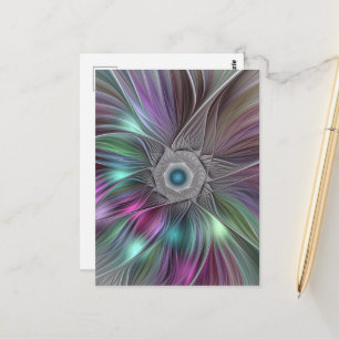 Colourful Big Flower Abstract Trippy Fractal Art Postcard