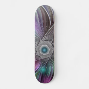 Colourful Big Flower Abstract Trippy Fractal Art Skateboard