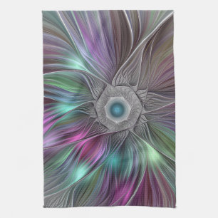 Colourful Big Flower Abstract Trippy Fractal Art Tea Towel