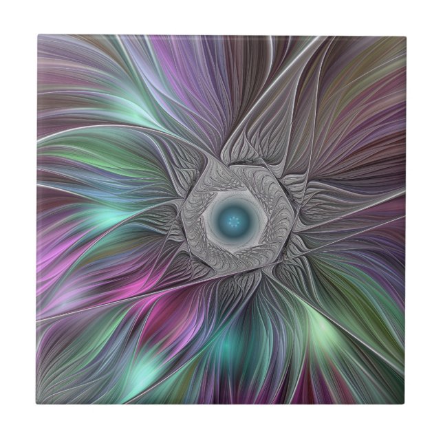 Colourful Big Flower Abstract Trippy Fractal Art Tile (Front)
