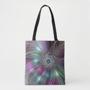 Colourful Big Flower Abstract Trippy Fractal Art Tote Bag
