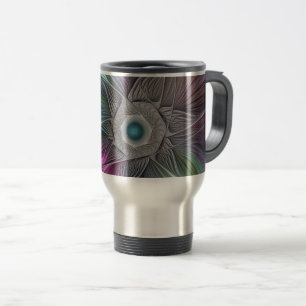 Colourful Big Flower Abstract Trippy Fractal Art Travel Mug