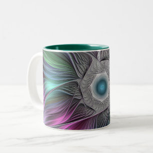 Colourful Big Flower Abstract Trippy Fractal Art Two-Tone Coffee Mug