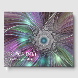 Colourful Big Flower Abstract Trippy Fractal Text Guest Book