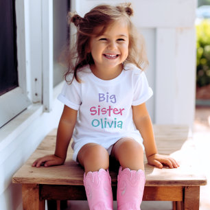 Colourful Big Sister Monogram Name White T-Shirt