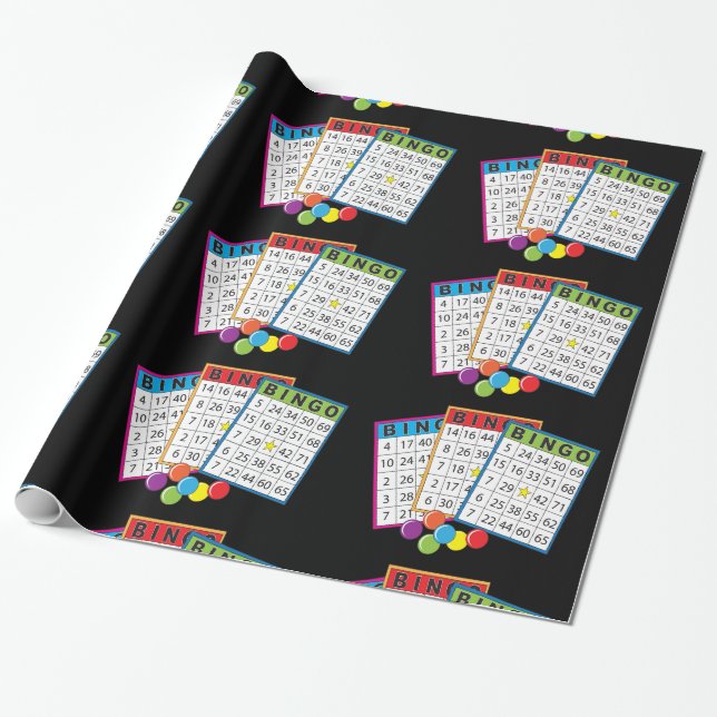Colourful Bingo Game Cards with Chips Wrapping Paper (Unrolled)