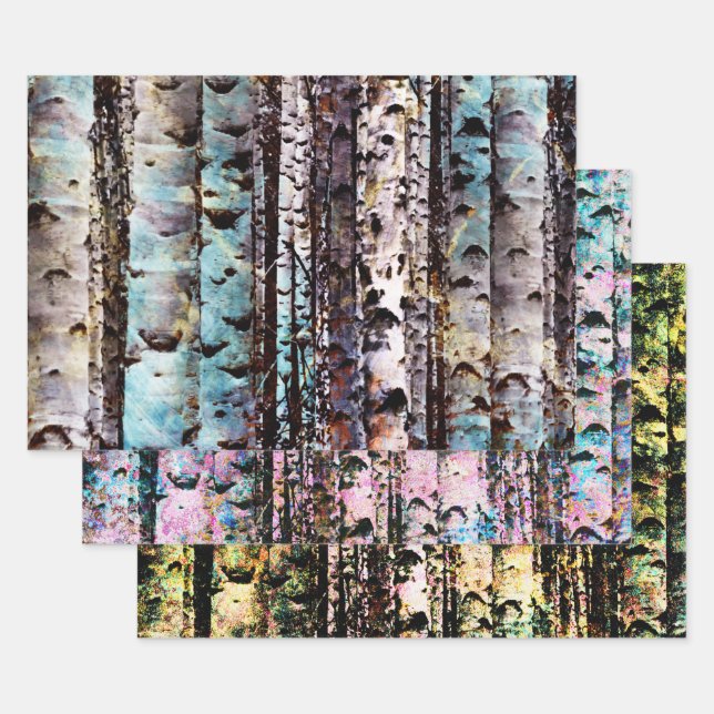 Colourful Birch Woods Wrapping Paper Sheet (Set)