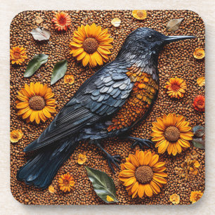 Colourful Bird Arranged with Sunflowers Coaster