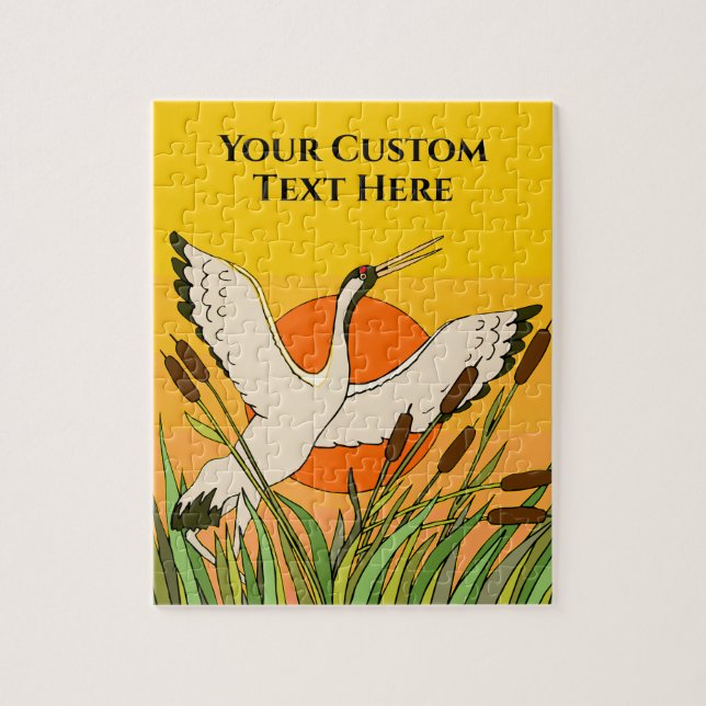 Colourful bird art with cattails and sunset sky jigsaw puzzle (Vertical)