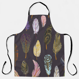 Colourful Bird Feathers Watercolor Pattern Apron