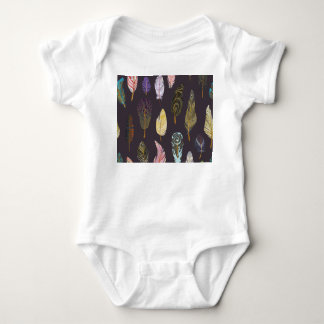 Colourful Bird Feathers Watercolor Pattern Baby Bodysuit