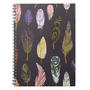 Colourful Bird Feathers Watercolor Pattern Notebook