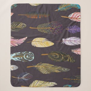 Colourful Bird Feathers Watercolor Pattern Sherpa Blanket