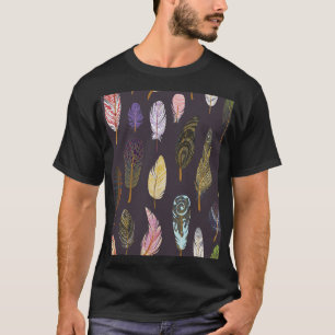 Colourful Bird Feathers Watercolor Pattern T-Shirt