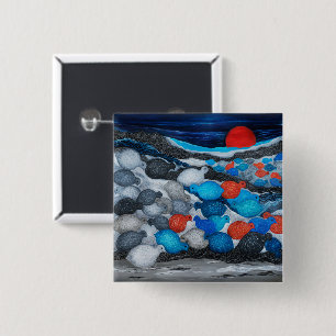 Colourful Bird Flock Red Moon Art 15 Cm Square Badge