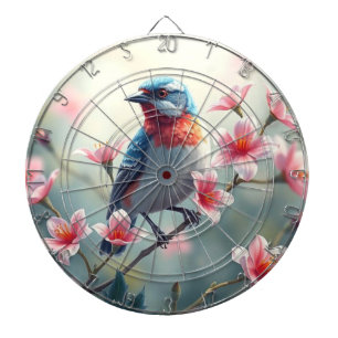 Colourful Bird Floral Dartboard